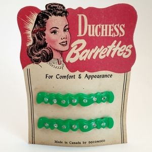 Vintage Green Rhinestone Duchess Barrettes